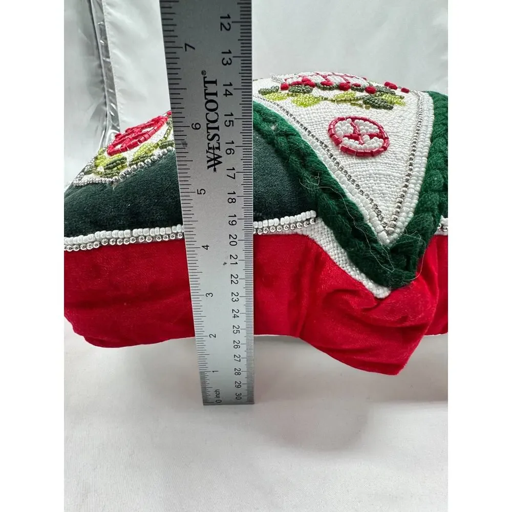 Gingerbread House Red Green Novagratz Holiday Throw Pillow Beaded Bling NWT